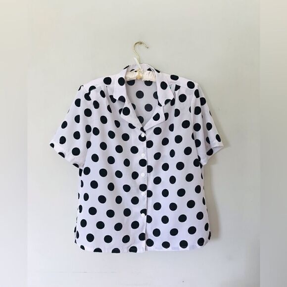 Vintage 80’s lol dot short sleeve button up blouse | size XL - Picture 2 of 4